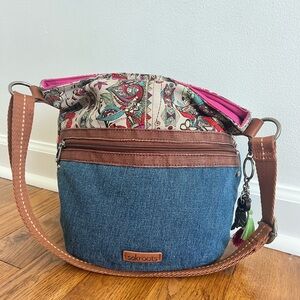 Sakroots Denim Jute & Cotton Fabric Bohemian Hippie Crossbody Bag Satchel